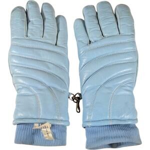 Womens Small Light Blue Soft Leather Sherpa Lined Gloves Vtg Teal Conroy Ski